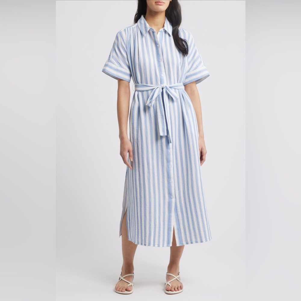 NEW…Caslon Striped Tie-Waist Maxi Shirt Dress